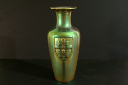 Zsolnay zöld eozin váza Ganz 1878-1978 emlék váza 26cm