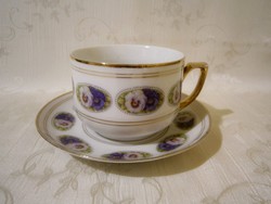F_042 Jelzett árvácska virág mintás porcelán teás csésze + alj