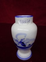 Dutch porcelain mini vase with 10.5 cm high cobalt blue windmill. He has!