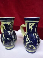 Glazed ceramic jug with cobalt blue pattern, height 11.5 cm. He has!
