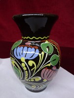 Hand-painted glazed ceramic vase, marked, height 14 cm. He has!