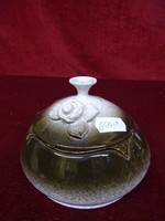 Glazed ceramic bonbonier with rose pattern, diameter 11.5 cm. He has!