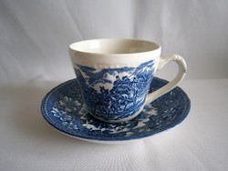J_102 / Angol Royal Tudor Ware Staffordshire kék jelenetes porcelán teás csésze + tálka