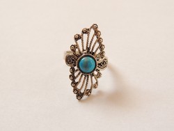 Black Friday akció!!!! Valódi türkiz díszítésű antikolt ötvös ezüst gyűrű
