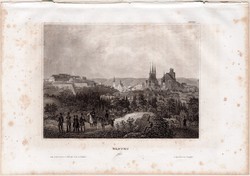 Erfurt, acélmetszet 1859, Meyers Universum, eredeti, 10 x 14 cm, Németország, Türingia, Gera - folyó