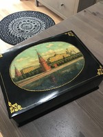 Régi Orosz Kézzel festett FEDOSKINO lakk ékszer doboz, nagy méret!