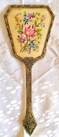 Hand mirror decorated with antique filigree engraved glass tapestry