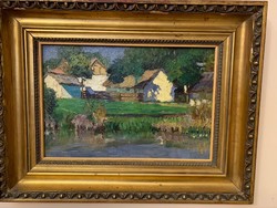 “ Falusi házak a vízparton” festmény az 1910-es évekből !