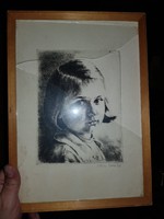 Kiss Terézia, rézkarc, Kislány portré, nyomóduc kb.15x20 cm