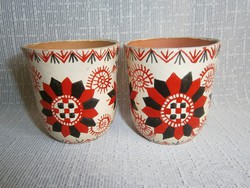 2 db régi Buzsáki mintával, kézzel festett kerámia pohár