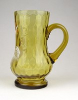 0Z912 Antik festett fújt alakos üvegpohár, sárga borostyán színű kúrapohár vizespohár