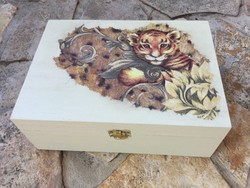 Beige decoupage tiger pattern gift box tea box jewelry box