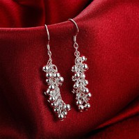925-S Stuffed Silver Beaded Grape Earrings