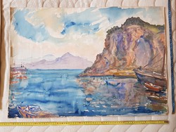 Ágota L.szignós, nagy akvarell festmény, 50x70 környékén