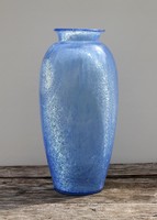 Nagyméretű kék karcagi fátyolüveg váza