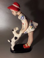 GOLDSCHEIDER - kislány a foxijával - sérült porcelán szobor figura eredeti jelzett SÉRÜLT