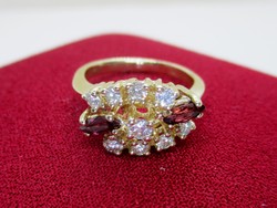 Különleges antik rubin és 0.59ct brill arany gyűrű