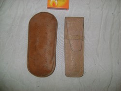 Old leather glasses case and pen holder together