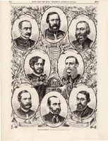 Királyi Magyar Minisztérium 1867 (2), metszet, 22 x 32 cm, monarchia, Eötvös, Andrássy, Festetics