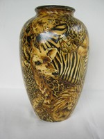 Large 24 cm jungle pattern vase decorated with exotic animals