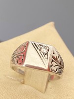 Régi ezüst pecsétgyűrű, cirkónia kővel ékesítve