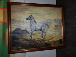 Festmény, ló, 40x50+szép keret, olaj, vászon