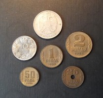 6 db jugoszláv pénzérme 1938, ezüsttel