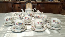Nagy virágcsokros antik Zsolnay teás készlet 5 személyes