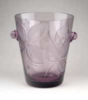 1A407 Régi csiszolt lila jégtartó üveg edény 14 cm