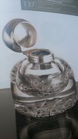 Art deco, thick-walled crystal, drink bottle, English noble coat of arms, diamond-cut drinking accessory