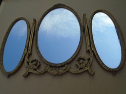 3 részből álló ANTIK  florentin keretes tükör össze csukható extrém ritka darab aranyozott keret 