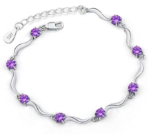 925-S marked bamboo bud bracelet with purple cz stones