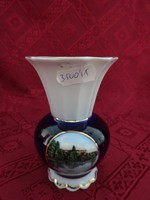 Német porcelán mini váza, kobalt kék az alja, Spandau Südpark látképével. Vanneki!
