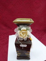 Ceramic vase with wood effect coating, rose decoration, height 17 cm. He has!