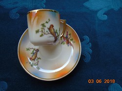 1921 Union k (klosterle) hand-painted bird, pearl glazed coffee cup with saucer