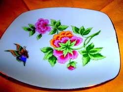 Hollóházi porcelán tál  lepke és virág mintával (menafillo 100 felhasználó részére)