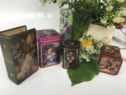 Rózsás, virágos fém dobozok, pléh dobozok és szalvétatartó