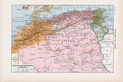 Észak - Afrika térkép 1923, francia, 19 x 29 cm, lexikon, nyomat, eredeti, hátoldalán nyomat, arab