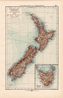 Új - Zéland és Tasmánia térkép 1904, eredeti, Moritz Perles, német, atlasz, régi, Óceánia