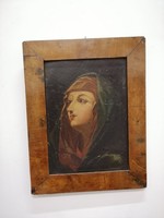Olaj karton festmény. Ismeretlen festő XIX sz."Szent anya" 