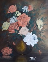 Rózsák arany színű vázában című festmény, csendélet