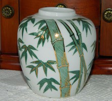 Régi kézzel festett Japán váza, bambusz nád mintával