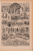 Tánc, nyomat 1923, francia, 19 x 29 cm, lexikon, eredeti, bál, balett, ősi táncok