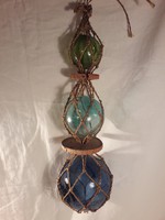 Vintage rákász üveg gömb kötél hálóban tengerkék