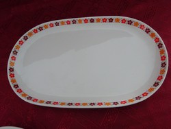 Alföldi porcelán piros/sárga/barna mintás húsos tál, mérete 38 x 23 cm. 