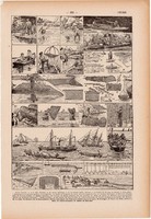 Halászat, horgászat, nyomat 1923, francia, 19 x 29 cm, lexikon, eredeti, hal, halász, horgász, szák