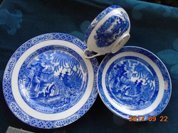 Eggshell porcelain cobalt blue Japanese garden with pagoda pattern tea breakfast set