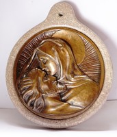 Igényes Jézus és Szűz Mária bronz plakett/falidísz.