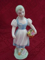 Herend porcelain figural statue, little girl with a flower basket, height 14.5 cm. He has!