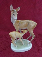 Herend porcelain figural statue, deer and kid, height 25.5 cm. He has!